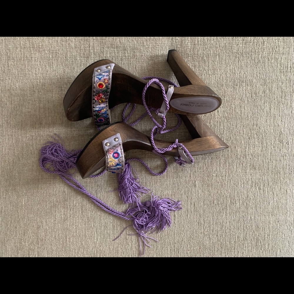 Sergio Rossi Wooden Heeled Lace Up Sandals (RARE)